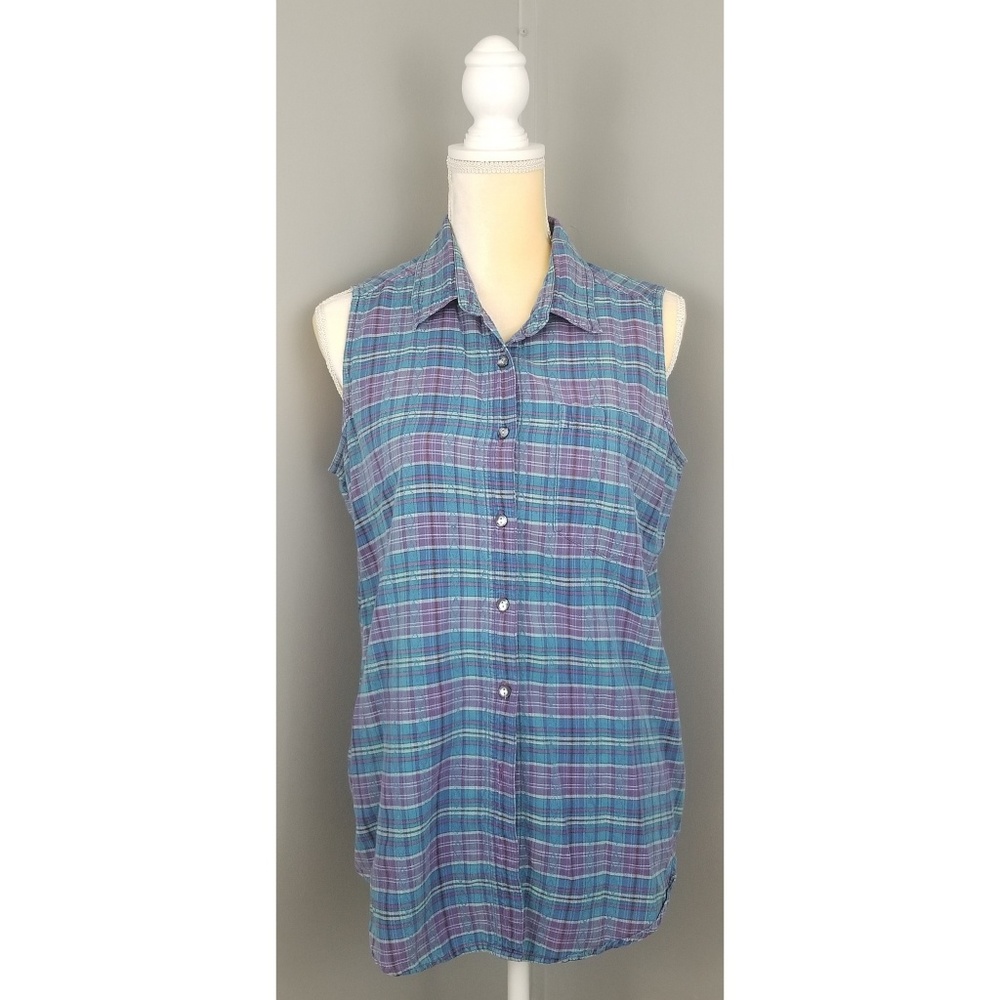 Columbia plaid sleevless button up 100% cotton M